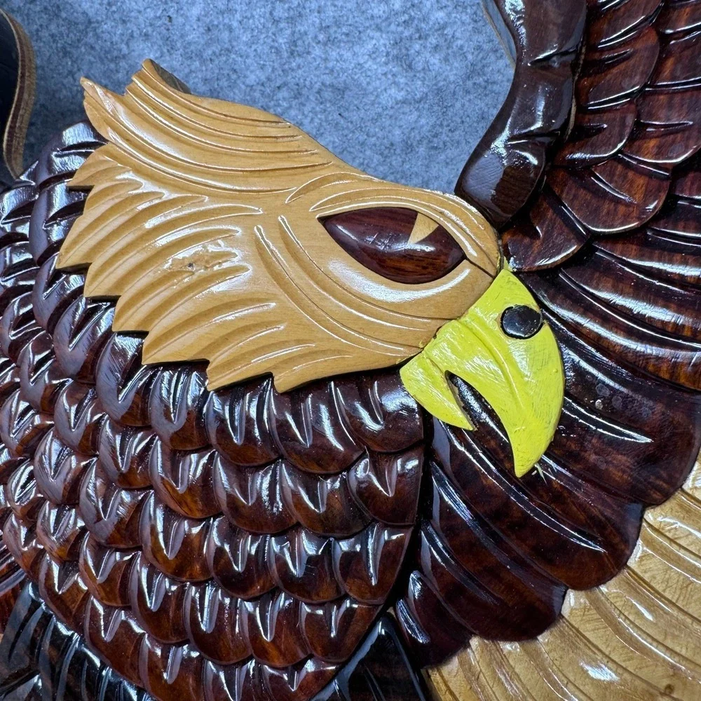 Handmade Wooden Carved Sign Golden Eagle‎ Motorcycle Plaque Harley Mancave Biker